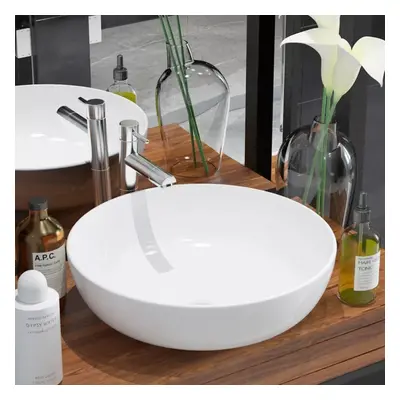 vidaXL Basin Round Ceramic White 41.5x13.5cm Bathroom Above Counter Wash Sink