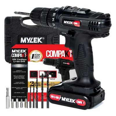 (Black) MYLEK Hour Charge 18V Cordless Drill Kit