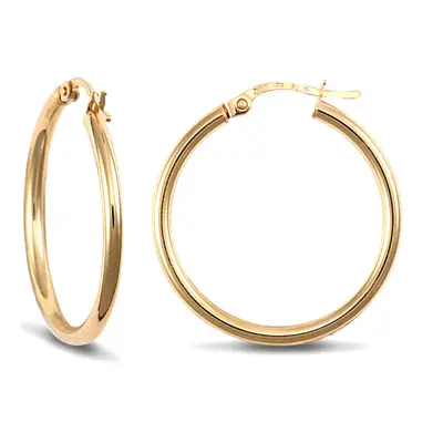 Jewelco London Ladies 14ct Yellow Gold Polished Round Tube 2mm Hoop Earrings 25mm - JER822C