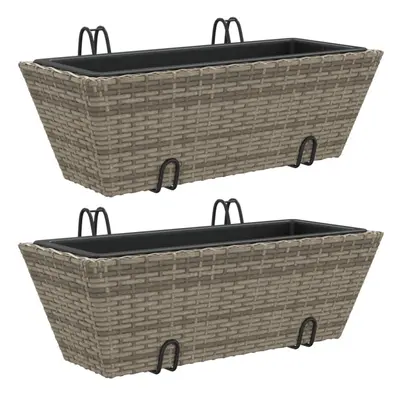 vidaXL Planters with hooks Patio Flower Pot Raised Bed pcs Grey Poly Rattan