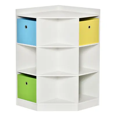 HOMCOM Tier Kids Bookcase Toy Organiser Storage w/ Fabric Drawers, White