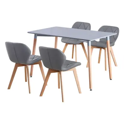 (Grey Table & Grey PU Chairs) Charles Jacobs Rectangular Seat Dinner Table & Chair Scandi Set fo