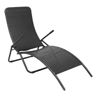 vidaXL Folding Sun Lounger Poly Rattan Black Garden Patio Furniture Recliner