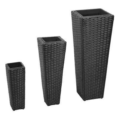 vidaXL 3x Garden Raised Beds Poly Rattan Black Lawn Planters Plant Flower Pots