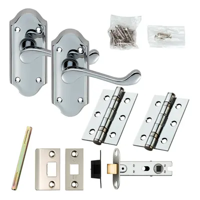 Door Handle & Latch Pack Chrome Victorian Scroll Lever Small Plate x 48mm