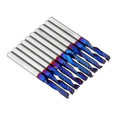 (2.5x3.175x12mm) 10pcs 3.175 Shank Blue Coated Single Flute End Mill Tungsten Carbide Spiral CNC