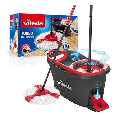 Vileda Turbo Microfibre Mop and Bucket Set, Spin Mop for Cleaning Floors, Set of 1x Mop and 1x B