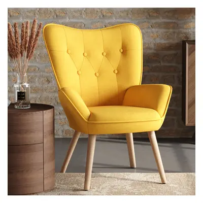 (Yellow) Linen Upholstered Tufted Button Accent Armchair