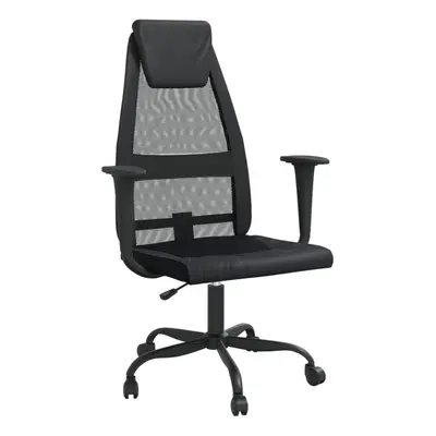 (Black) vidaXL Office Chair Swivel Chair Computer Chair Mesh Fabric and Faux Leather