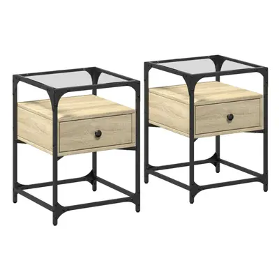 (sonoma oak, pcs) vidaXL Bedside Cabinets Nightstand Bed Cabinet pcs Black Engineered Wood