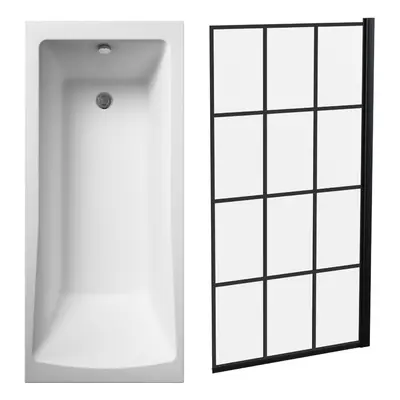 Square Single Ended Bath and Framed Black Bath Screen - x 700mm