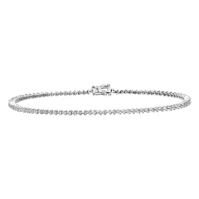 Jewelco London 9ct White Gold Round 1ct Diamond Claw Dainty Tennis Bracelet - PBCAXL01674W