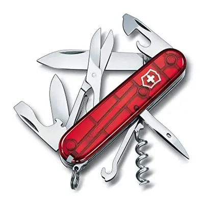 Climber Swiss Army Pocket Knife, Medium, Multi Tool, Functions, Blade, Bottle Opener, Red Transp