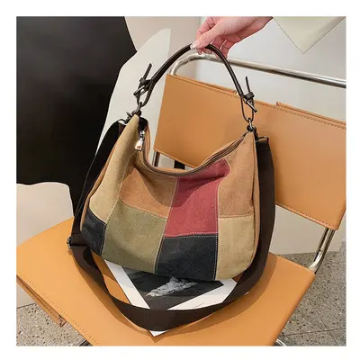 Colors Patchwork Canvas Handbag Large Capacity Hobo Bag Portable Travel Crossbody Bag