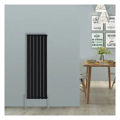 (Vertical 1600x408mm - Single) NRG Black Flat Panel Designer Radiator Single Double Column Bathr