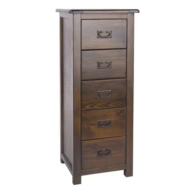 Dark Wood Chest of Drawers Solid Pine Tallboy Metal Handles Lacquered Finish