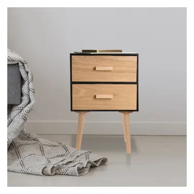 (Black) White Black Two Draw Wooden Bedside Table Stand