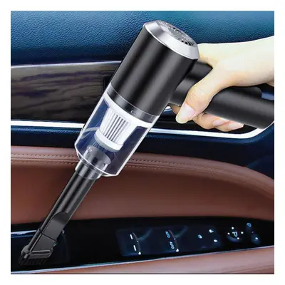 (Black) Car Vacuum Cleaner 120W 6000Pa Suction USB Rechargeable Washable Filter with LED