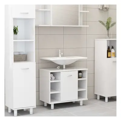 vidaXL Bathroom Cabinet High Gloss White Chipboard Washroom Storage Cupboard