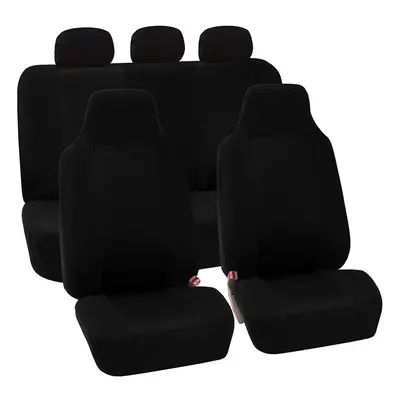 (Front+Rear Black) Universal Car Full Seat Covers Protector Cushion Front Rear Truck SUV Van