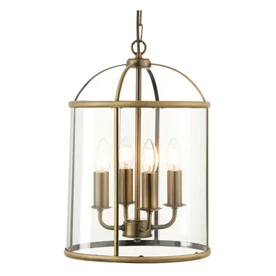 4 Light Hanging Ceiling Pendant Brass & Glass Lantern Shade Lamp Bulb Holder