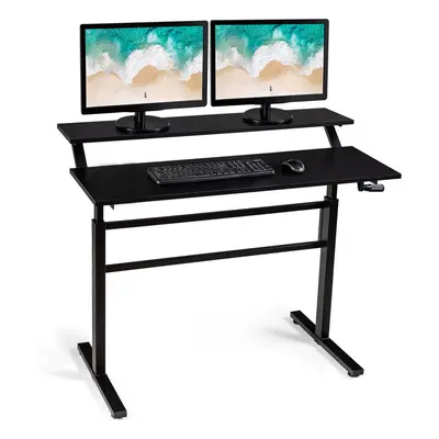 2-Tier Adjustable Height Standing Desk Sit to Stand Workstation w/Shelf