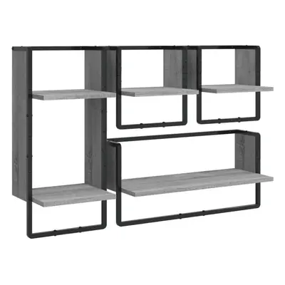 vidaXL Wall Shelf Set Piece with Bars Wall Rack Grey Sonoma Engineered Wood