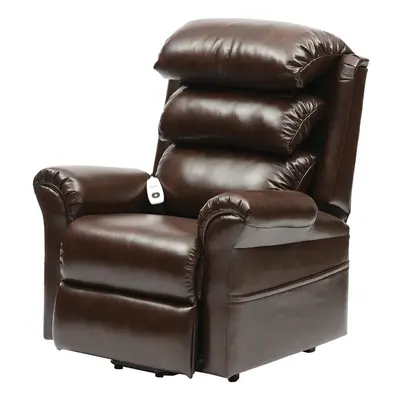 Wall Hugging Rise and Recline Lounge Chair - Wipe Clean PU Leather - Chestnut