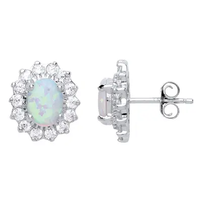 Jewelco London Ladies Sterling Silver oval Opal Royal Cluster Stud Earrings - GVE247OP