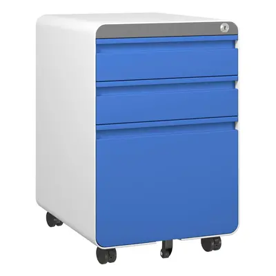 (Blue) 3-Drawer Mobile Rolling File Cabinet Lockable