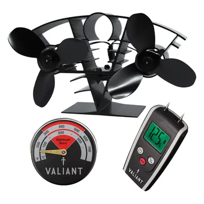 Valiant Stove Fan with Twin Blades, Red Thermometer & Moisture Meter