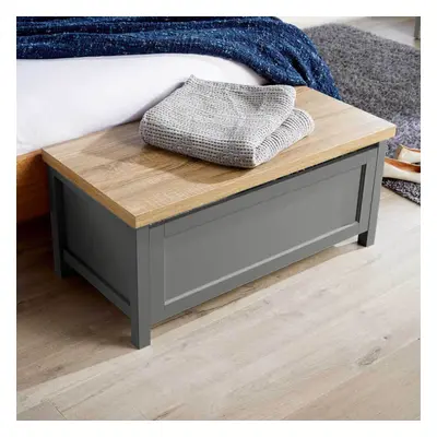 Ottoman Storage Chest Dark Grey Oak Toy Chest Blanket Bedding Box Safety Hinge