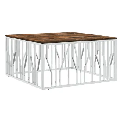 vidaXL Coffee Table Side Table Silver Stainless Steel and Solid Wood Reclaimed