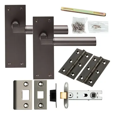 Door Handle & Latch Pack Matt Bronze Straight Round Lever Slim Backplate