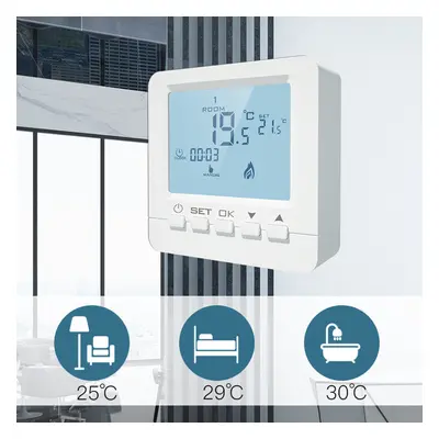 LCD 5A Wall-Hung Gas Boiler Thermostat Water Heating Temperature Controller Programmable Battery