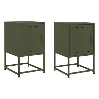 vidaXL Bedside Cabinets Nightstand Bed Side Table pcs Olive Green Steel