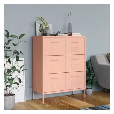 vidaXL Drawer Cabinet Pink Steel Sideboard Bookcase Storage Display Cabinet