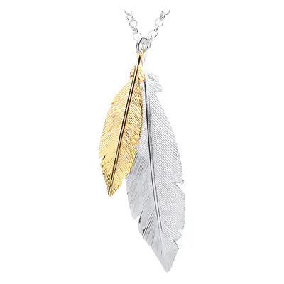 Jewelco London Ladies Yellow Gold-Plated Sterling Silver Angel Wing Feather Charm Necklace + inc