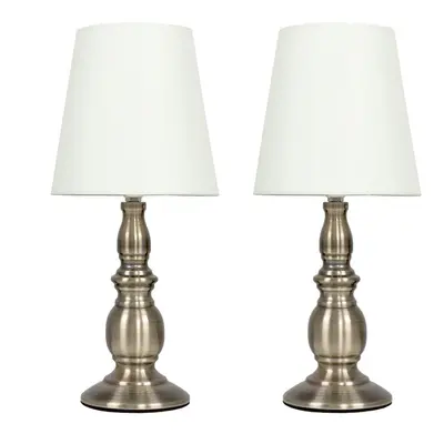 Pair of - Vintage Traditional Antique Brassed Touch Table Lamps with a Cream Shade - Complete wi