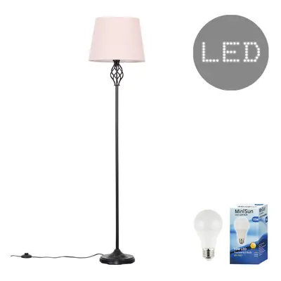 Traditional Style Black Barley Twist Floor Lamp with a Pink Tapered Light Shade - Complete with 