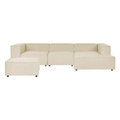 Left Hand Seater Modular Linen Corner Sofa with Ottoman Beige APRICA