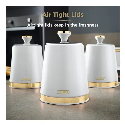 Tower Cavaletto Set of Canisters in White & Champagne Gold