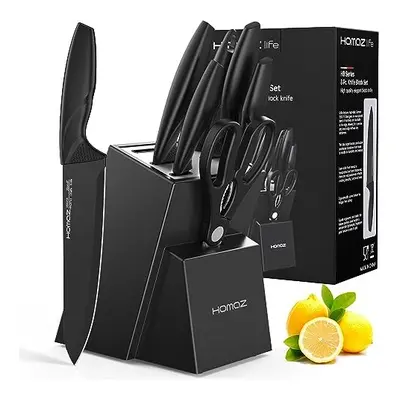 Knife Set with Block, Kitchen Knife Sets Piece with Sharpener, Kitchen Knives for Chopping, Slic