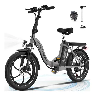 (Silvery) HITWAY BK6S Electric Bike, 20" Fat Tire Ebikes