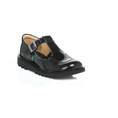 (UK 2.5) Kickers Junior Black Kick T Bar Patent Leather Shoes