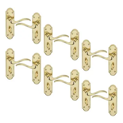 (Bathroom Polished Brass x6) 4/6Pcs Lisbon Metal Door Easy Fittings Lever Handles Set, Fire Stai