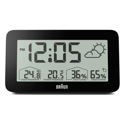 Braun Digital Weather Station Alarm Clock, LCD Display, Black, BC13BP