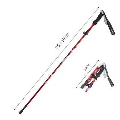 (Red 95-110) Anti Shock Walking Stick Telescopic Trekking Ultralight Aluminum Alloy Tactical Can