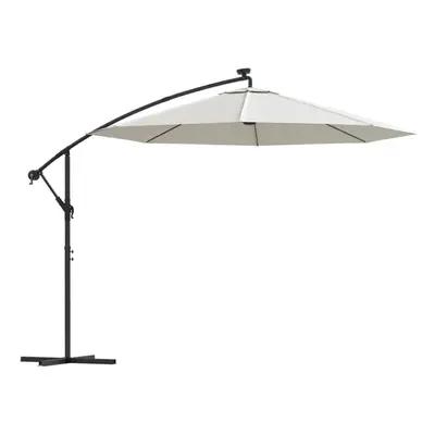 vidaXL Hanging Parasol with LED Lighting 300cm Sand Metal Pole Patio Umbrella