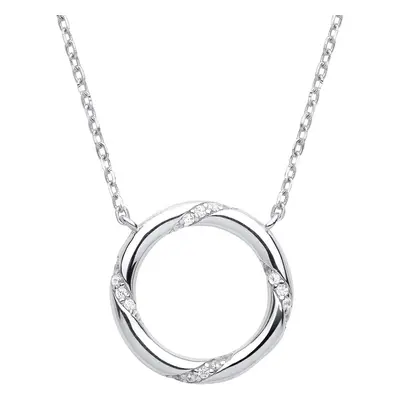 Jewelco London Ladies Rhodium Plated Sterling Silver CZ Twisting Meander Circle Lavalier Necklac